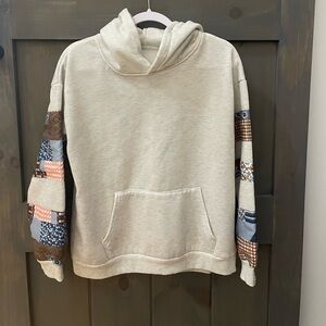 light grey patchwork quilted hoodie 
Size M